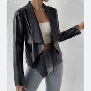 SHEIN “BAE” PU Faux Leather Cropped Open Front Waterfall Jacket size 3XL